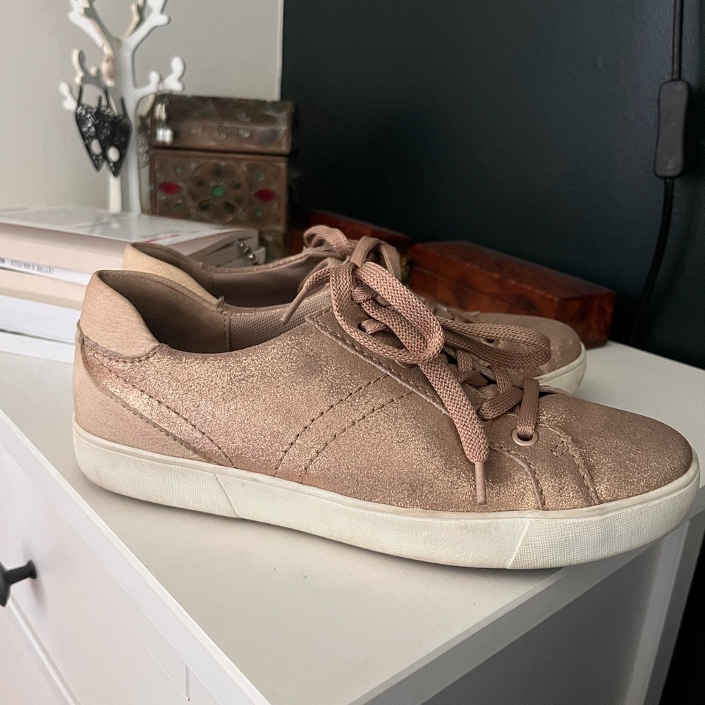 Gold Sneakers with Suede Upper and Thick Platform Sole